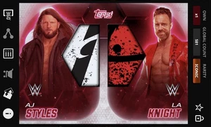 AJ Styles LA Knight - Radiant Red Dual Relic Iconic Topps Slam WWE Neon 25 - Picture 1 of 1
