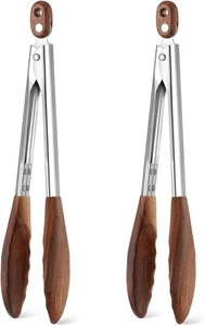 2 Pcs Walnut Wooden Kitchen Tongs Cooking Wooden Utensil Set Salad Tongs - Picture 1 of 6