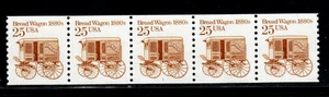 Stamp USA 25¢ Bread Wagon 1880s - Plate #3 Coil Strip of 5 MNH stamps - SC#2136 - Picture 1 of 2