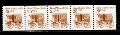 Stamp USA 25¢ Bread Wagon 1880s - Plate #3 Coil Strip of 5 MNH stamps - SC#2136 - Image 1 of 2