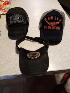 Harley Davidson Lot Of 2 fitted hats 1 Sun Visor*Used* - Picture 1 of 18