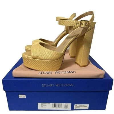 Stuart Weitzman Ryder 95 Platform Sandal Wheat Fine Rafia Size 10 New In Box - Image 1 of 4