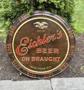 Letrero de elaboración de cerveza Eichler’s Beer NY litográfica vintage de los años 30 con marco original - Imagen 1 de 16