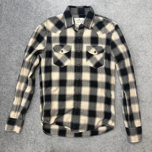 American Eagle Outfitters Shirt Mens XS Black Beige Plaid Western Snap Flannel - Picture 1 of 7