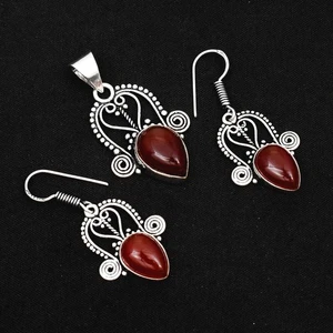 Carnelian Gemstone Ethnic Pendant+Earring Jewelry Gift For Women 1.52" AP-20332 - Picture 1 of 1
