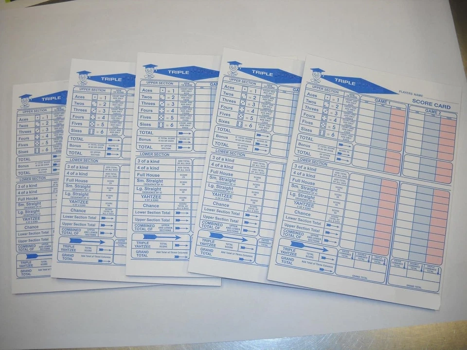 250 Triple Yahtzee Score Sheets 5 Pads of 50 Game Sheets for Easy Play - Image 1 of 2