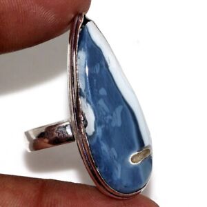 925 Silver Plated-Owhyee Blue Opal Ethnic Gemstone Ring Jewelry US Size-8.5 MJ
