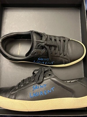  Saint Laurent Men s Black Sl/06 Court Classic Logo-embroidered Leather Sneakers - Image 1 of 4