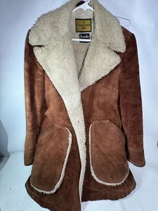 A Robert Lewis Idea Sherpa Shearling Rancher Leather Suede Peacoat Mens 40 Rust - Picture 1 of 24