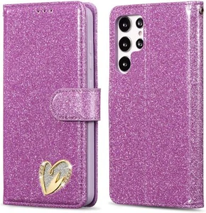Funda para Samsung S24 S23 S21 A15 A34 Brillante Corazón Cuero Billetera Abatible Teléfono Cubierta - Imagen 1 de 29