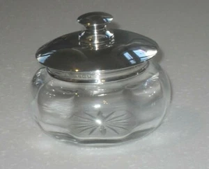 ART DECO 1928 STERLING SILVER & GLASS DRESSING TABLE POWDER TRINKET JAR BOWL - Picture 1 of 10