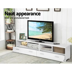 180cm TV Cabinet Entertainment Unit Stand Storage Drawers Lowline Shelf White - Picture 1 of 12