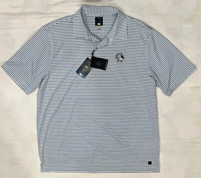 CAMISA POLO DE GOLF GREG NORMAN PARA HOMBRE NUEVA CON ETIQUETAS AZUL CLARO BLANCO A RAYAS LOGOTIPO DE CLUB L Foto 1 de 4