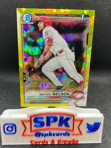 2021 Bowman Draft SAPPHIRE MATHEU NELSON YELLOW REFRACTOR REDS 52/99 BDC-103 - Picture 1 of 1