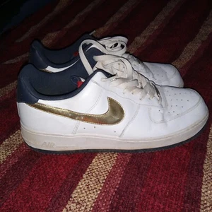 Nike Air Force 1 '07 Olympic 2008 Sz 12 White Gold Obsidian 315122-171 Y2K - Picture 1 of 6