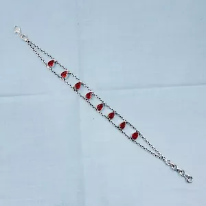 925 Sterling Silber Birnenschliff Mosambik Granat Handarbeit Schmuck Kette Armband - Bild 1 von 8