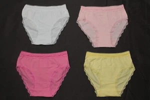 Girl's Underwear Bikini 4 Pair Lace Trim Soft Cotton Panties Assorted Large 8/10 - Picture 1 of 9