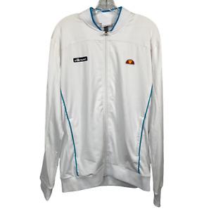 Ellesse Jacket Mens Sz L White Blue Track Tennis Full Zip Logo Stretch Knit