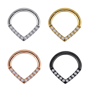 1,2mm Septum Clicker Herz Form Kristalle Tropfen Segment Ring Scharnier Silber G - Bild 1 von 6