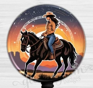 Western Cowgirland Pferd einziehbarer Abzeichenhalter, Western Motiv Abzeichenrolle 6623 - Bild 1 von 9