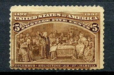 SCOTT # 234 - SELO USADO COLUMBUS 5 CENTAVOS - TEM UM PEQUENO VINCO DE CANTO - JUSTO - Imagem 1 de 2