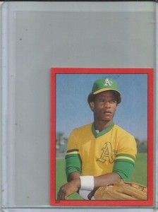 RARE RICKEY HENDERSON A's 1982 TOPPS CHEWING GUM STICKER CARD # 221 RED  NM/MT