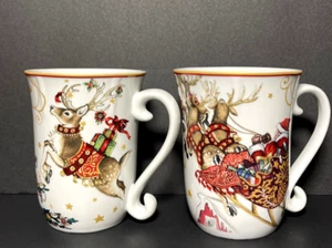 Williams Sonoma Twas the Night Before Christmas Sleigh and Reindeer Coffee Mugs - Picture 1 of 14