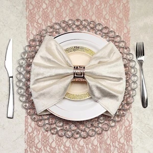 SILVER 14" Metal Crystal Beaded Round Charger Plates Wedding Party Light Gray - Picture 1 of 6