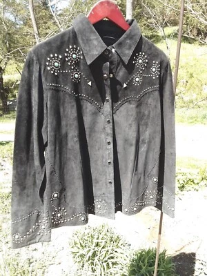 Impresionante Camisa Scully Western Gamuza con Detalles Plateados y Turquesa.  XXL Foto 1 de 4