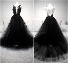 Gothic Black Wedding Dresses Sexy Backless High Side Split Lace Expansion Skirt