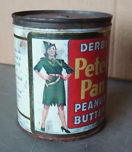 Vintage & Rare "Peter Pan Peanut Butter" 1lb 12oz Advertising Tin w/ori. lid - Picture 1 of 6