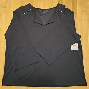 Rafaella Black Studded 3/4 Sleeve Tunic Top V-neck Women's Sz 3X NWT - Picture 1 of 13
