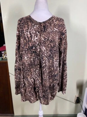 Cárdigan Liz Claiborne para mujer talla grande 1X estampado de leopardo top abotonado mafia esposa Foto 1 de 4