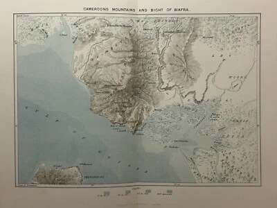 Mapa antigo original das montanhas dos Camarões de 1888 - Imagem 1 de 3