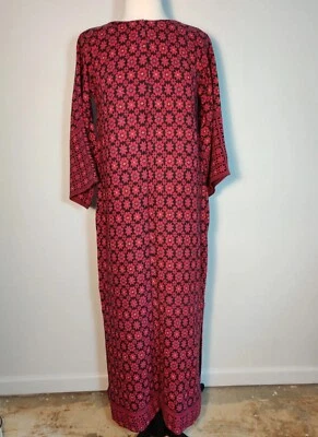 Maxi Vestido De Colección Años 60 70 Caftán Talla S/M Rosa Fuscia Tejido a Mano Geo Floral Étnico Foto 1 de 4