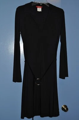 Ladies' Esprit BLACK LONG SLEEVE V-NECK DRESS with COLLAR Size Large 100% Poly. - Image 1 of 4