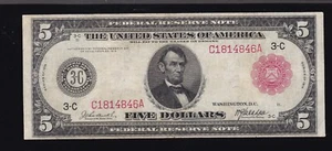 US 1914 $5 FRN Philadelphia Red Seal Note FR 834b VF (846) - Picture 1 of 2