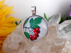 Ketten Anhänger Zweig - Früchte Glas Cabochon 25 mm Amulett - Bild 1 von 4