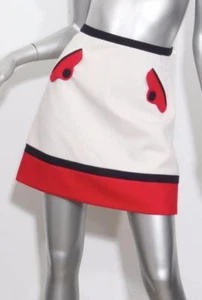 MOSCHINO Womens Off-White Navy+Red Wool Button Pockets Mini Skirt USA 6 - Picture 1 of 4