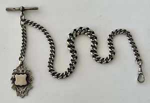 Antique English Victorian Sterling Silver Albert Watch Chain & Fob c. 1889-1895 - Picture 1 of 5