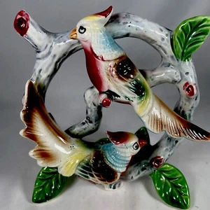 Vintage 2 porcelain birds on a flowering circular tree of life branch - Picture 1 of 12