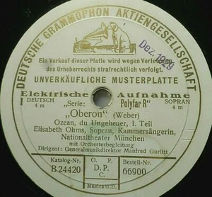 "Elisabeth OHMS ""Oberon (Weber) Ocean, du Ungeheuer"" DGA 1929 78 rpm 12" - Imagen 1 de 2