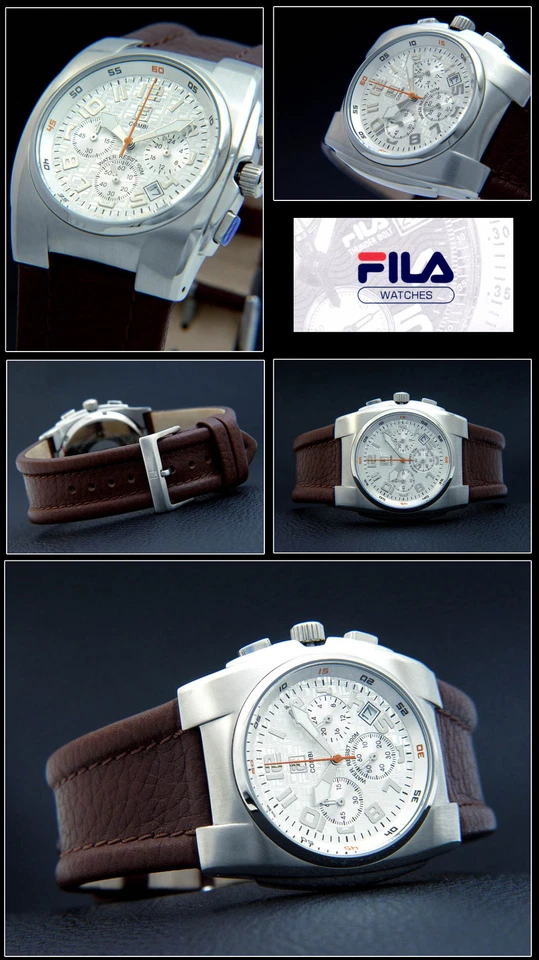 FILA Chronograph COMBI Mens Watch Stainless Steel Orange Hand Brown Band 500G - image 1 of 1