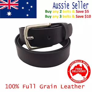 32mm Full Grain Cowhide Classic Plain Black Brown Unisex Mens Women Leather Belt - Picture 1 of 13