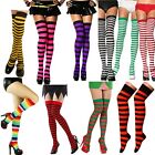 Girls Ladies Stripe Over Knee Socks Long Fancy Dress Candy Elf Xmas Witch Bee