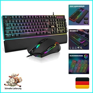 Kabelgebundenes Gaming Tastatur und Maus Set mit ergonomischem Handballenpolster - Bild 1 von 9