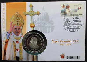 Numis-Medaillenbrief 5 Jahre Pontifikat Benedikt 2010 mit 5 Swarovski Kristallen - Picture 1 of 3