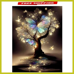 Vibrant 5D Diamond Painting with Butterfly Glow Tree - Artistic Home Wall Decor - Picture 1 of 9