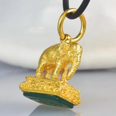 Pendant Gold Vermeil Sterling Green Chalcedony Elephant Fob Seal Stamp 9.56 g - Image 1 of 4