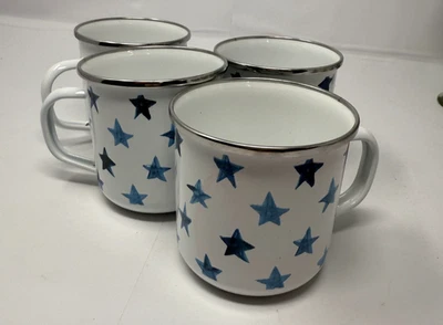 Juego de 4 tazas patrióticas Pottery Barn Americana acuarela estrellas esmaltadas Foto 1 de 4